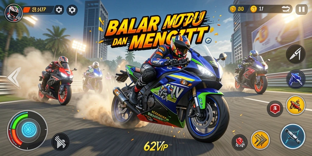 Gameplay seru dalam balapan motor di 62VIP.
