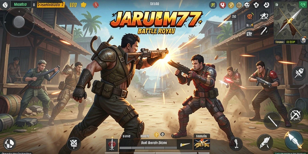 Screenshot JARUM77 menampilkan aksi seru di arena Battle Royale.