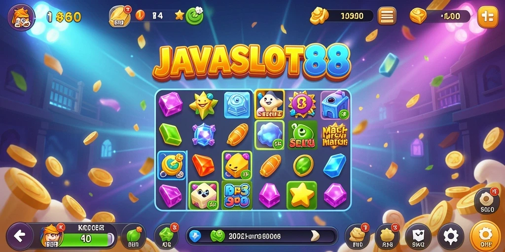 Tampilan gameplay seru dari JAVASLOT88 dengan puzzle Match-3.