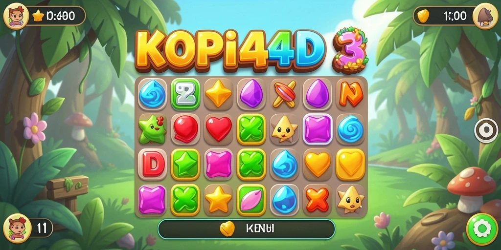 Tampilan gameplay KOPI4D dengan objek Match-3 yang cantik.