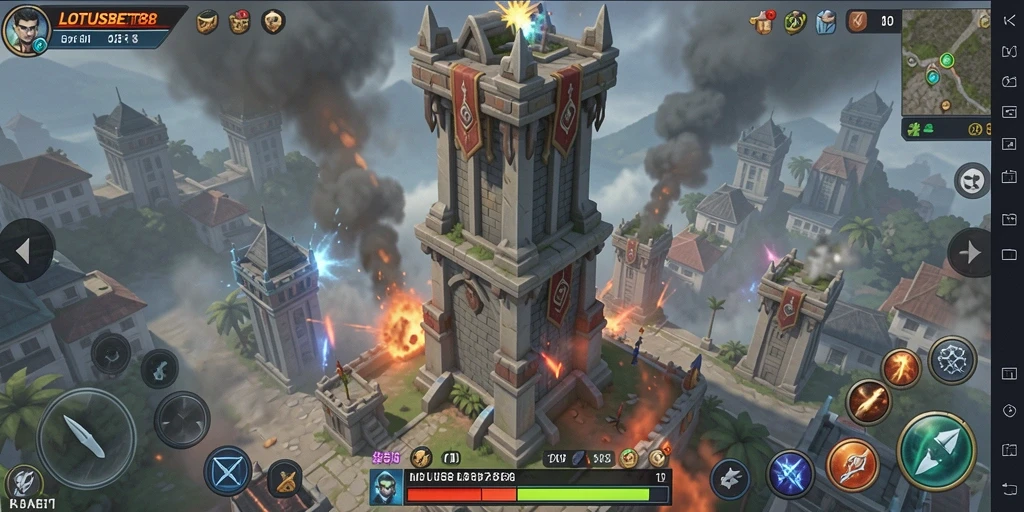 Tangkapan layar gameplay LOTUSBET88 yang menampilkan strategi Tower Defense yang mendebarkan.