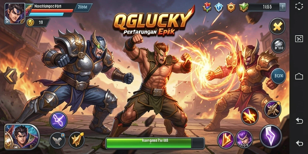 Gameplay seru QGLUCKY dengan pertarungan yang mendebarkan.