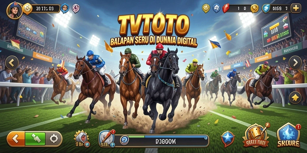 Tangkapan layar gameplay TVTOTO yang penuh aksi balapan.